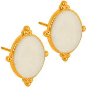 Retro 18K gold plated stainless steel stud earrings with white round oil drip inlay