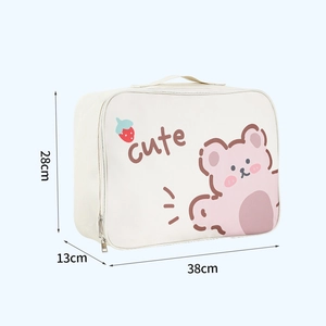 Cartoon travel organizer bag with pink bear print 38cm x 28cm x 13cm in beige