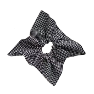 Plaid checkered bow hair scrunchie in Korean style with elegant black and white pattern