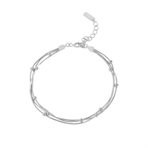Eleganter S925 Sterling Silber dreilagiger Perlen-Schlangenkettenarmband für Damen