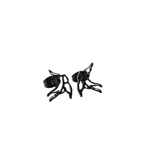 Minimalist black swallow bird stud earrings with hollow design and silhouette style