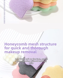 Detail showing 2cm thick honeycomb texture face sponges in vibrant macaroon colors