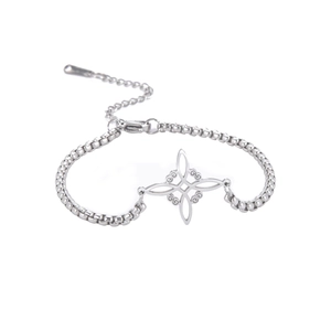 Silver stainless steel box chain bracelet with a Celtic witch knot star pendant