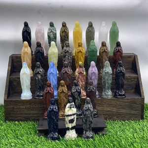 Virgin Mary Statue Natural Semi Precious Stone Hand Carved Religious Figurine Healing Crystal Home Decor Praying Madonna