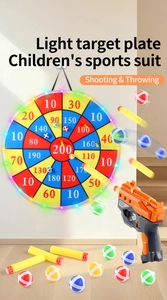 Three-in-one lighted dartboard toy set with colorful sticky balls and dart launcher