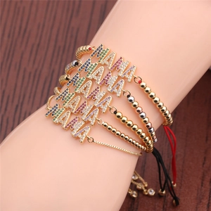 MAMA Letter Bracelet Copper Gold Plated Colorful Cubic Zirconia Adjustable Rope Chain Mothers Day Jewelry Gift For Mom