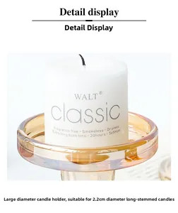 Detailed close-up of amber glass candle holder with a 5x5cm smokeless pillar candle