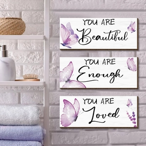 Butterfly Wall Decor Wooden Hanging Signs Purple Lavender Motivational Quotes Plaque For Home Bathroom Modern Simple Style