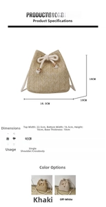 Detailed size specifications for a handmade woven straw drawstring bucket bag