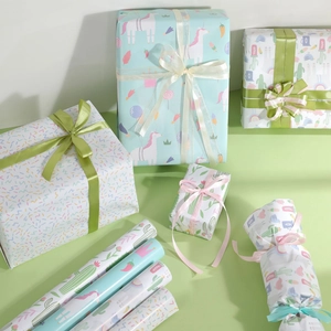 Gift Wrapping Paper Sheets Cartoon Unicorn Cactus Alpaca Pattern Coated Paper For Birthday Holiday Party Decor