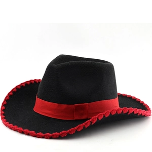 Classic Western Cowboy Hat Wide Brim Felt Fedora With Ribbon And Whipstitch Edge Retro Jazz Style For Men Women