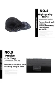 Detail of 100% cotton newsboy hat featuring warm fleece lining and precise stitching