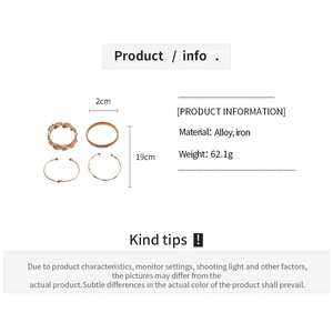 Detail specifications of 4pcs irregular geometric metal bangles and rings set in alloy