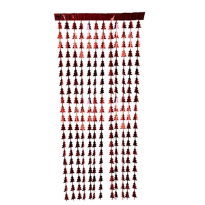 Metallic red foil fringe curtain with Christmas tree shapes for festive party backdrop