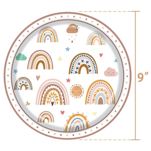 Bohemian style 9-inch disposable paper plates with rainbow and star patterns for parties