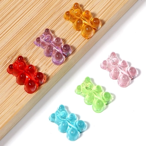 Colorful translucent acrylic gummy bear beads for DIY jewelry making in six vibrant colors