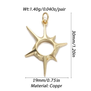 18K gold plated sunburst star pendant in polished copper for jewelry making