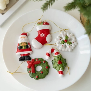 Ceramic Christmas Ornaments Hanging Pendants Santa Claus Snowflake Stocking Wreath Candy Cane Holiday Decor