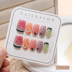 Handmade fruit theme press-on nails with 3D watermelon and orange jelly patterns