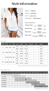 Size guide for women's V-neck casual shirt including S-XL measurements and height-weight chart
