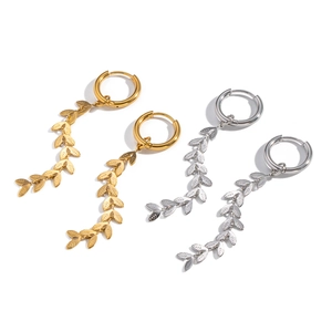 Elegant gold and silver willow leaf tassel drop earrings on a clean white background