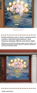 Macro view of Happy New Year 2026 gold balloon static stickers on glass window display