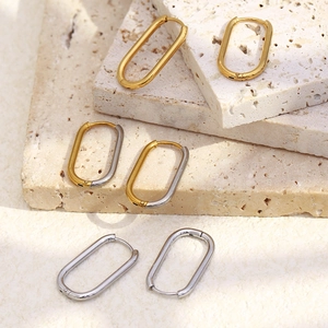 Boucles d'oreilles ovales géométriques en or, argent et bicolore, acier plaqué 18K
