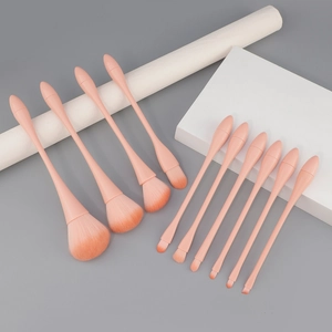 Pink makeup brush set with 10 pieces featuring gradient soft bristles and matte handles