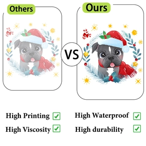 Detail of waterproof Christmas French Bulldog sticker showing high print quality and durability