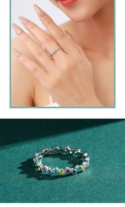 Detail of s925 silver ring featuring colorful gemstones in a professional close-up view