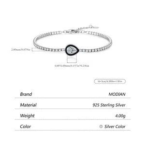 S925 sterling silver tennis bracelet featuring black enamel water drop cubic zirconia