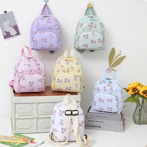 Kids Mini Backpack Cute Cartoon Bear Print Oxford Cloth School Bag Waterproof Lightweight For Toddlers Kindergarten