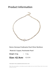 Details der Barockperlenkette mit silberfarbenen Kupferperlen und 5,5cm Verlängerung