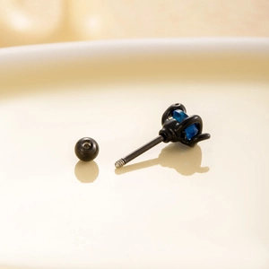 Vintage black snake titanium steel earring with blue zircon and screw back ball closure