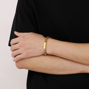 Detail of 6mm two-tone gold and silver Byzantine chain necklace with rectangle clasp