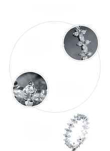 Detailed view of S925 sterling silver flower ring with hand-set 5A grade cubic zirconia