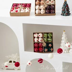 Handmade felt wool ball ornaments in kraft box for Christmas tree festive decoration