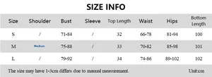 Detailed size chart for off-shoulder top and mesh skirt set showing S to L measurements in cm