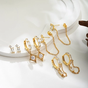 Elegant 18K gold plated tassel stud earrings set with sparkling zircon star pendants