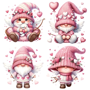 Pink Valentine's Day window stickers featuring 3D gnome designs with heart elements