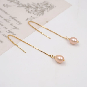 Minimalistische Süßwasserperlen Lange Kette Ohrfädler Für Damen Elegante Kupfer Schmuck Mit Stahl Ohrstift