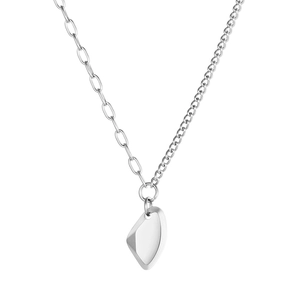 Titanium steel necklace with asymmetric chain and irregular silver-toned geometric pendant