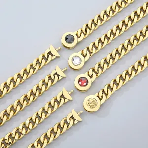 Men Cuban Chain Necklace Stainless Steel Hip Hop Punk Jewelry With Skull Crystal Buckle Fashion Polished Accessory