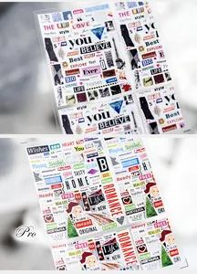 Detail of TS-662 and TS-663 pop-style nail stickers with Eiffel Tower and typography
