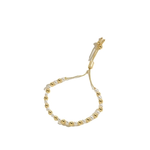 Elegant 14K gold plated beaded bracelet with white pearls and adjustable slider chain