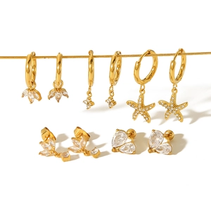 18K gold plated stainless steel earring set featuring starfish charms and zircon stones