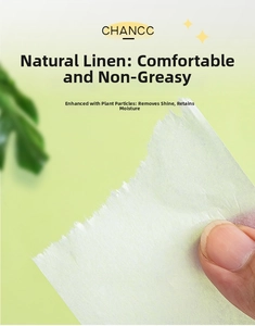 Close-up of thin natural linen oil blotting sheets showing fiber texture and flexibility