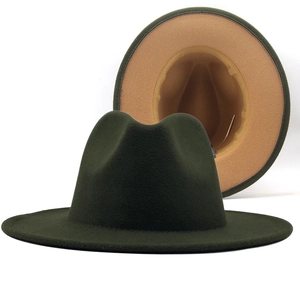 Dark green wool fedora with camel interior, featuring a classic wide brim and pinched crown