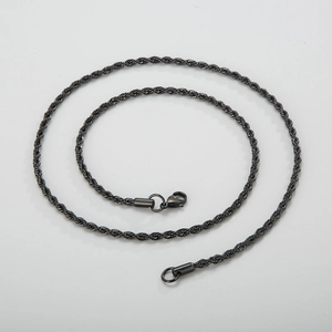 Vintage black stainless steel twist rope chain necklace with lobster clasp for men and women