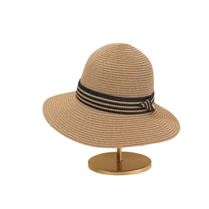 Elegant wide brim straw sun hat for women with black ribbon bow for summer beach vacation